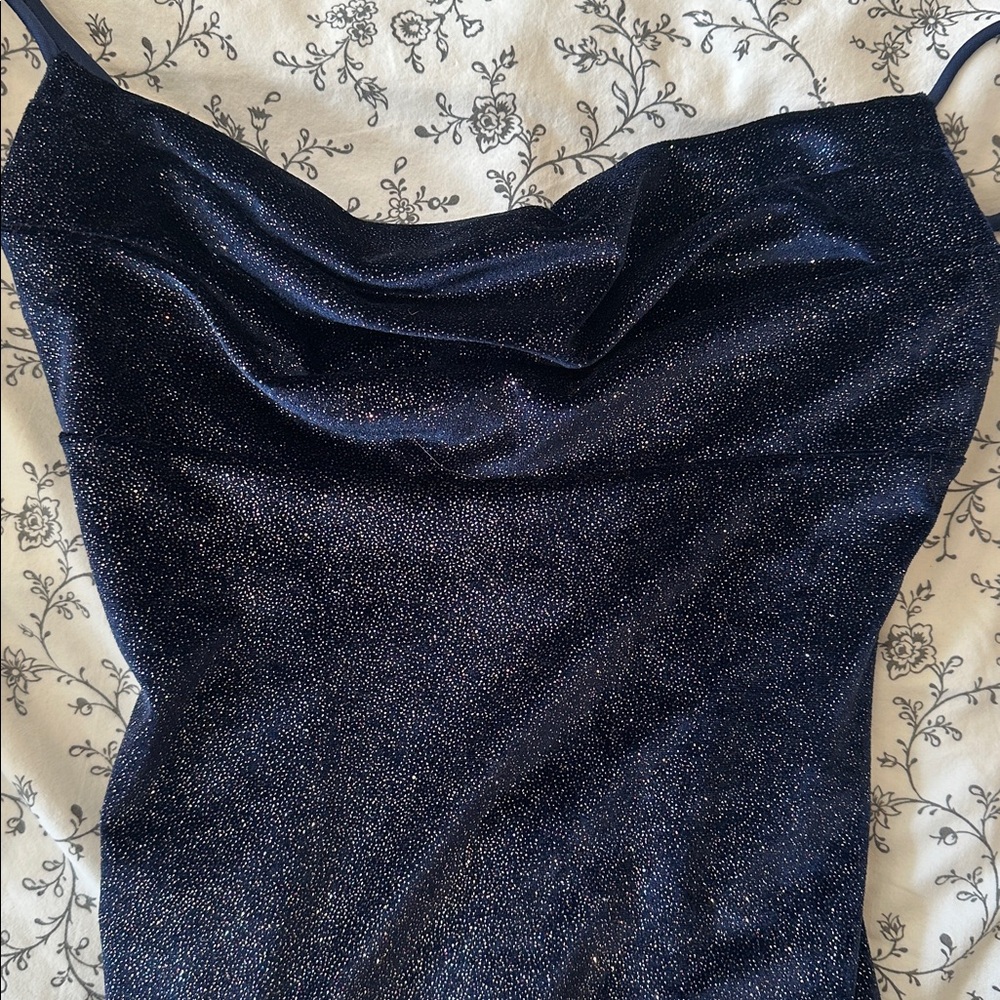 Lucy in the Sky Kailani Velvet Glitter Cowl Neck Mini Dress Navy Blue XXS - Picture 7 of 7